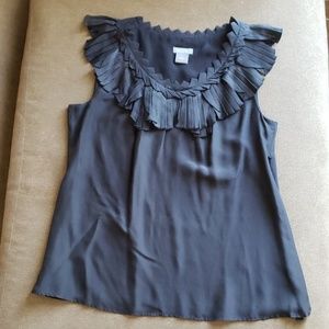 Ann Taylor Ruffled Sleeveless Blk Blouse